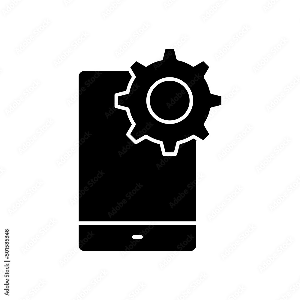 Mobile phone icon with gear. suitable for repair symbol, setting. solid icon style. simple design editable. Design template vector Mobile phone icon with gear. suitable for repair symbol, setting. solid icon style. simple design editable. Design template vector