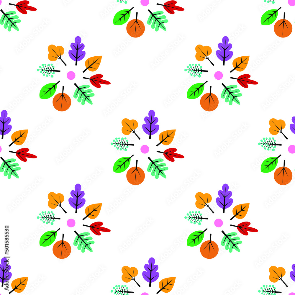 Set of different colourful leaves isolated on white background is in Seamless pattern - vector illustration