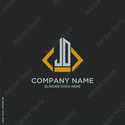 JO initial monogram logo for real estate with building style