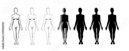 Abstract Vector silhouette set of woman body with trendy dither texture.