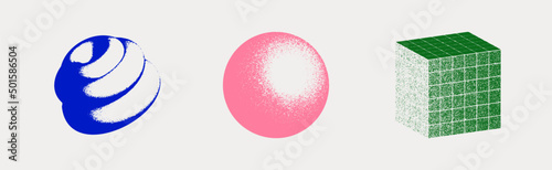 Universal Trendy Geometric Shapes Set With Vector Bitmap Dithering Texture.