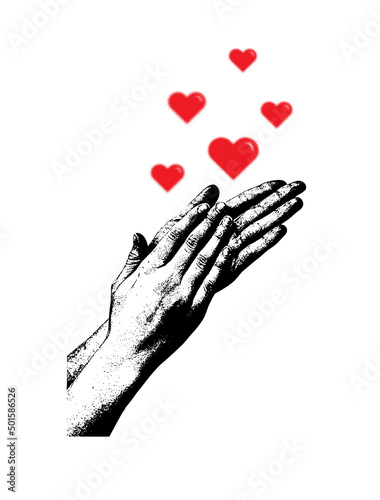 Vector image of human Clapping Hands Sign with red hearts