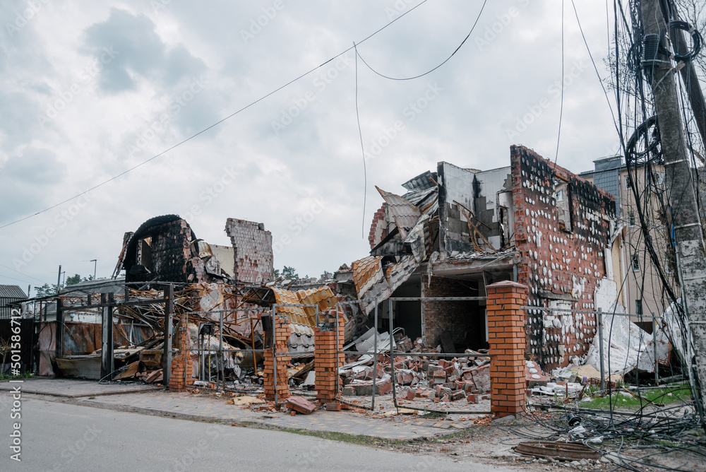 IRPIN, Kyiv REGION / UKRAINE - 25.04.2022:  destroyed houses of civilians. russia's war against Ukraine