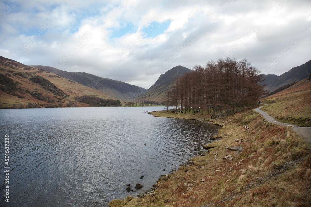 Views of Buttermere Lake in The Lake District in Allerdale, Cumbria in the UK