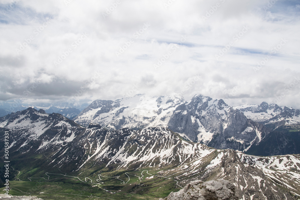 Landscape of snowy Dolomites, Italy
