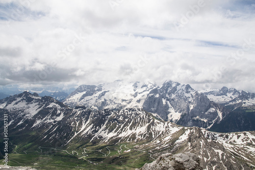 Landscape of snowy Dolomites, Italy