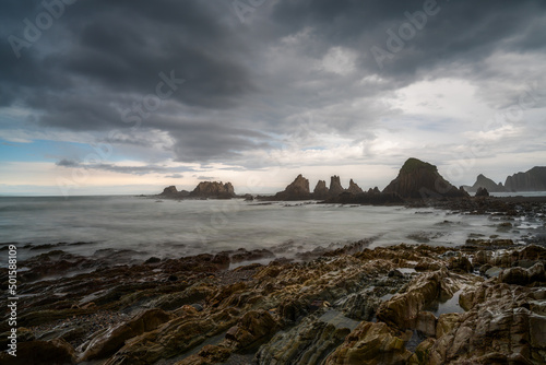 view of the Playa de Gueirua beach on the Costa Verde of Asturias