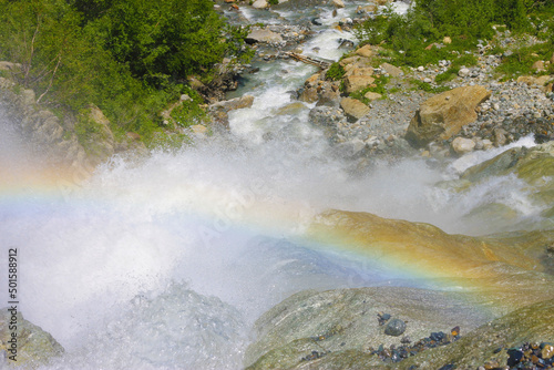Alibek Waterfall. Dombay Mountains. The Northern Caucas landscapes