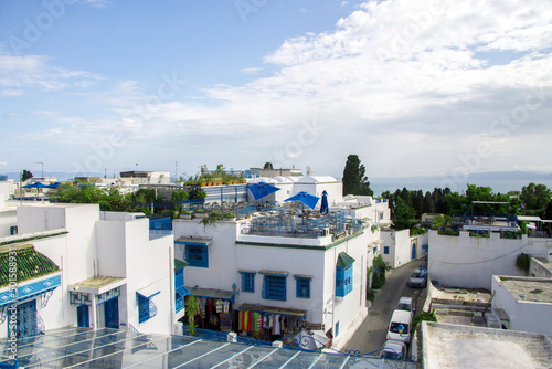 White and blue town Sidi Bou Said, Tunisia, North Africa © scullery