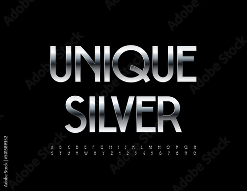Vector Unique Silver Font. Elegant Chrome Letters, Numbers and Symbols.