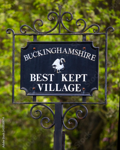Buckingham Best Kept Village Sign in Marlow, Buckinghamshire, UK photo