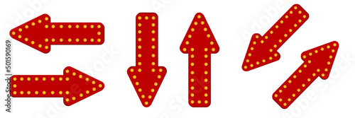 Retro vintage red banner with shining lights. Frame arrow with glowing lamps. wallpaper jpg image illustration.
