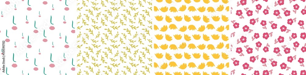 Set of seamless patterns in cutout style. Vector backgrounds Set of seamless patterns in cutout style. Vector backgrounds