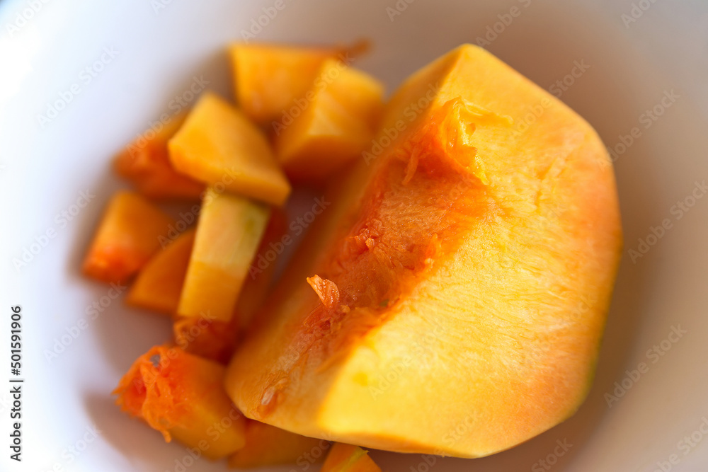 fresh sliced ripe pumpkin.