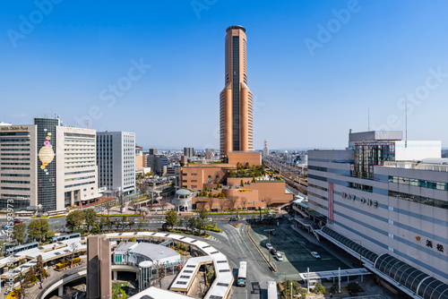 静岡県浜松市のJR浜松駅北口の市街地風景 
