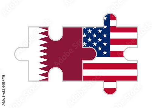 puzzle pieces of qatar and usa flags. vector illustration isolated on white background	
