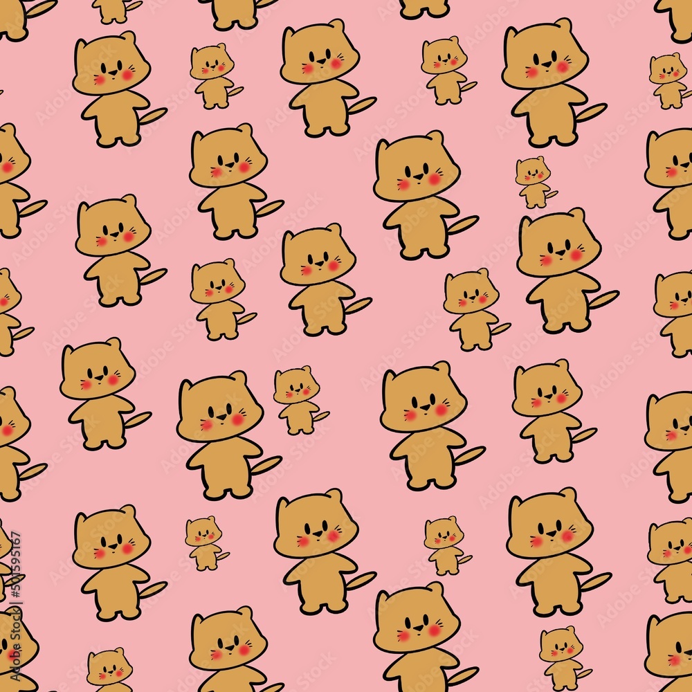 seamless pattern with animals, pattern with cute cat, pattern with kitten 
