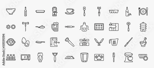 Foto set of 40 kitchen icons in outline style