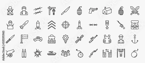 Fotografia set of 40 army and war icons in outline style