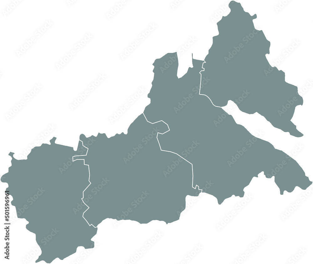 Gray flat blank vector map of raion areas of the  Ukrainian administrative area of CHERKASY OBLAST, UKRAINE with white  border lines of its raions