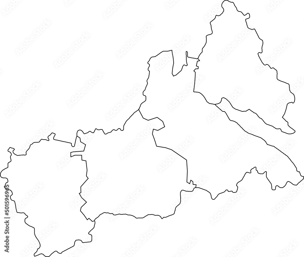 White flat blank vector map of raion areas of the Ukrainian administrative area of CHERKASY OBLAST, UKRAINE with black border lines of its raions