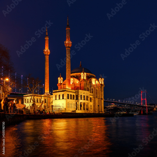 Ortakoy Mosque in the evening. Istanbul, Turkey.