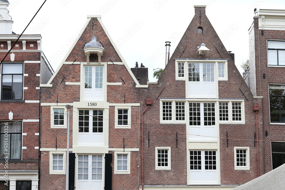 Fototapeta premium Amsterdam Herengracht Historic Brick House Facades with Spout Gables, Netherlands