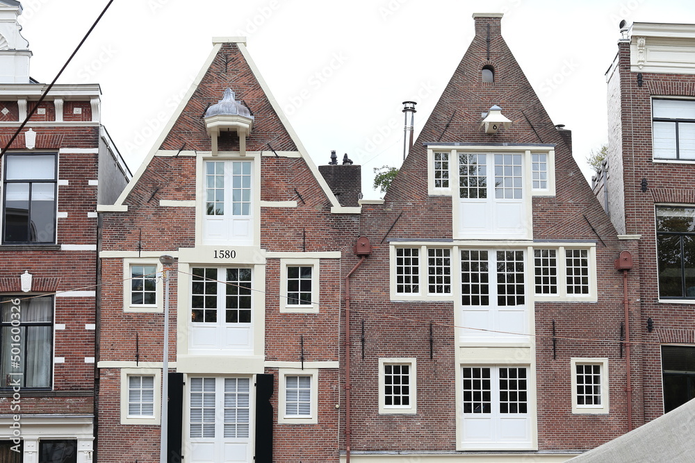 Amsterdam Herengracht Historic Brick House Facades with Spout Gables, Netherlands