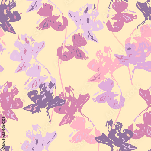 Delicate and feminine seamless pattern with orchids, rastrer version. Сoncept of purity, refinement and femininity