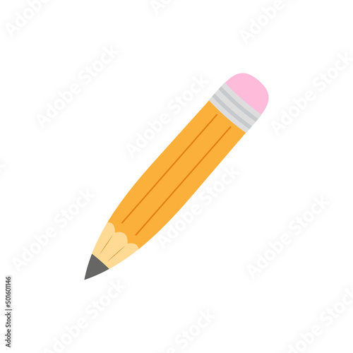 cartoon wooden pencil with rubber eraser isolated on white