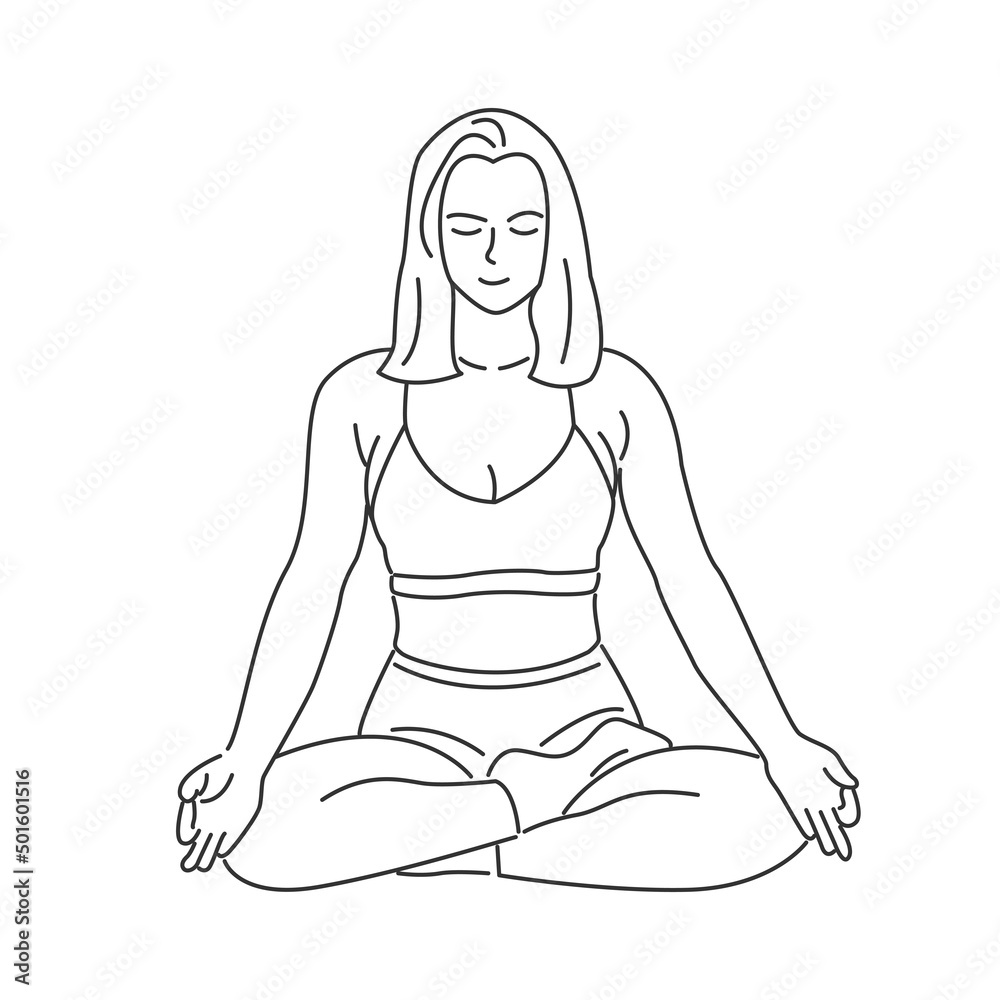 Young woman character doing yoga. minimal style cartoon Young woman character doing yoga. minimal style cartoon