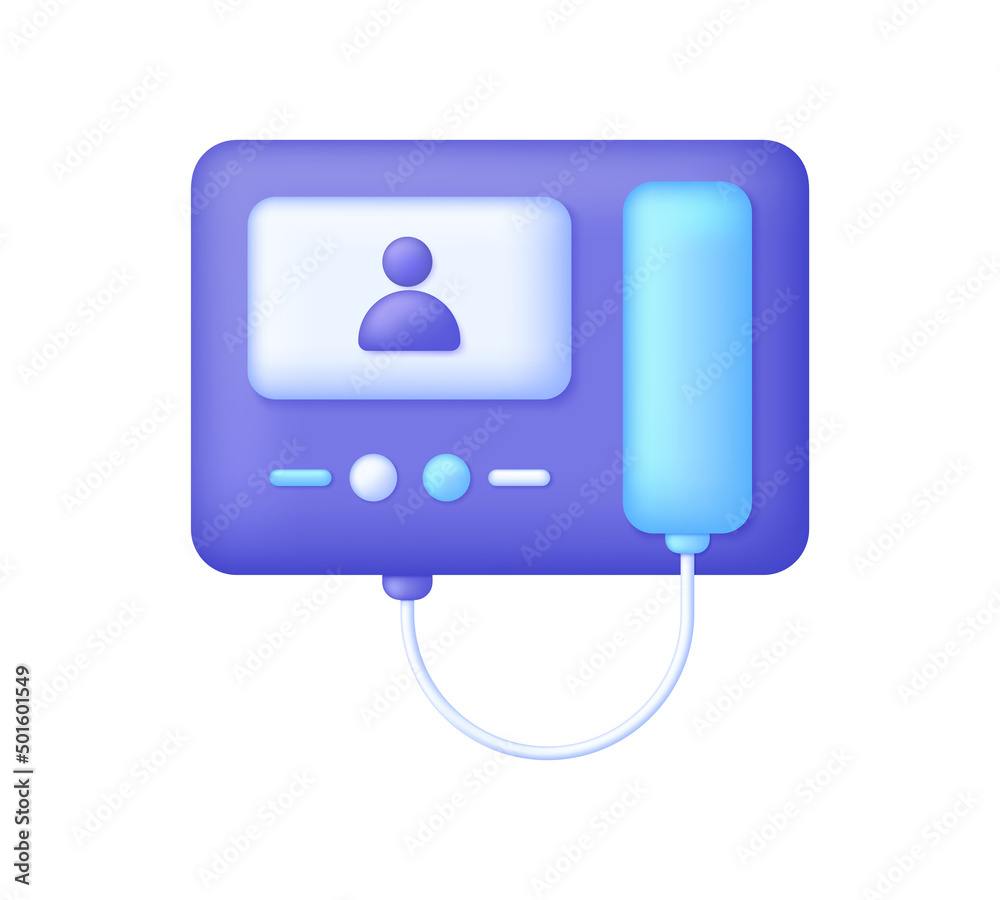 3D Video intercom with phone isolated on white background. Monitor, call panel and phone. Home security system. Can be used for many purposes. 3D Video intercom with phone isolated on white background. Monitor, call panel and phone. Home security system. Can be used for many purposes.