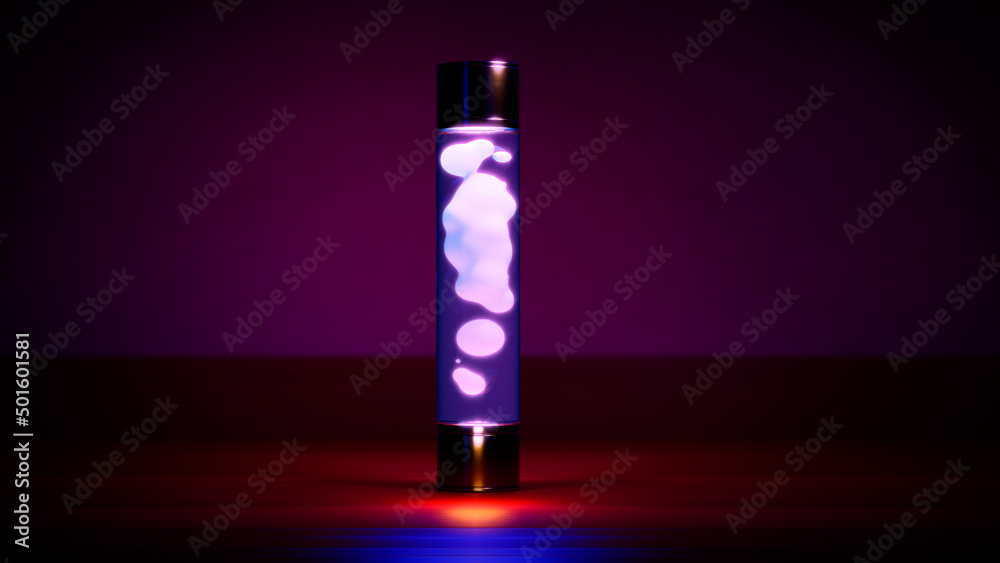pink lava lamp shining in dark room object 3D illustration Stock
