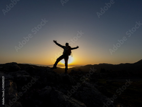 victory of the adventurous person who reaches the top and succeeds