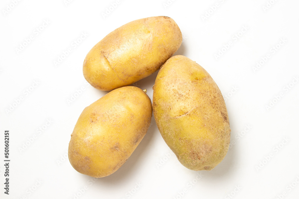 Potato isolated on white background. Delicious and healthy vegetable. New potatoes Potato isolated on white background. Delicious and healthy vegetable. New potatoes