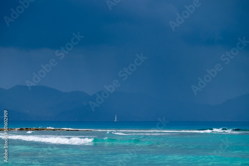 Shaol Bay West beach during a rainy afternoon at Anguilla