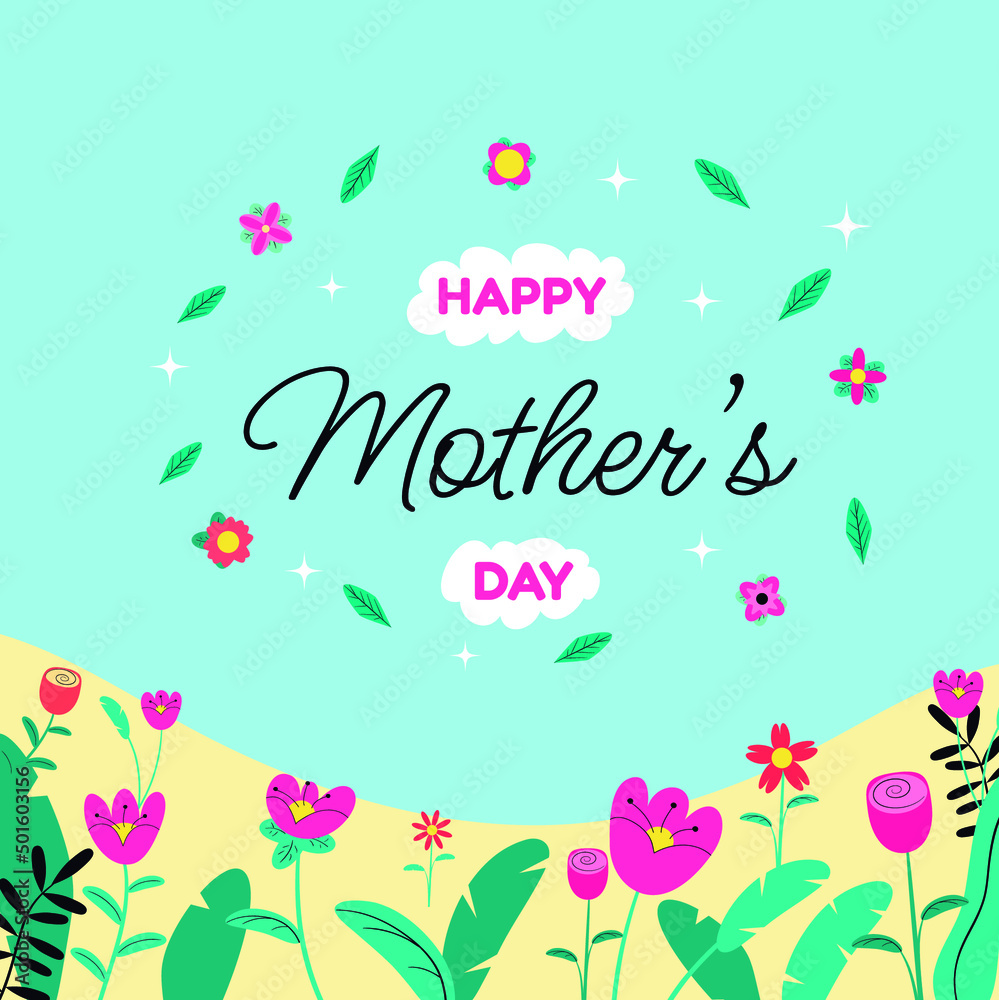 Illustration for Mother's day greeting card with flowers and hearts flat concept, for instagram post - vector Illustration for Mother's day greeting card with flowers and hearts flat concept, for instagram post - vector