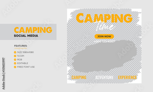 Adventure camping time social media post template. Camping social media web banner 