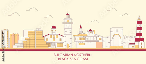 Cartoon Skyline panorama of Bulgarian northern Black sea coast  - vector illustration
 photo