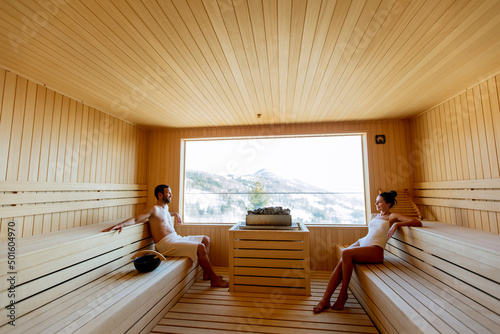 Young couple relaxing in th...