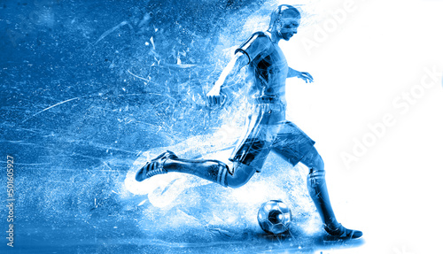 Naklejka football player on blue background