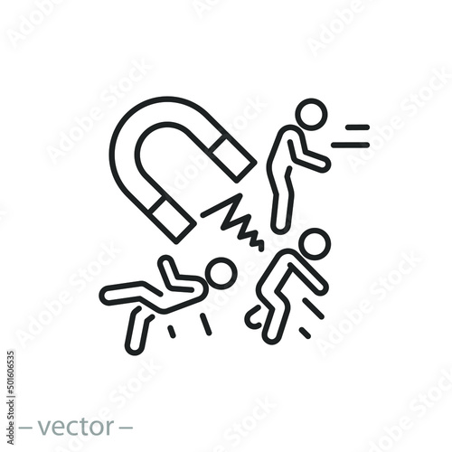 attract customer icon, magnet capture for client, social people retention or acquisition, thin line symbol on white background - editable stroke vector illustration