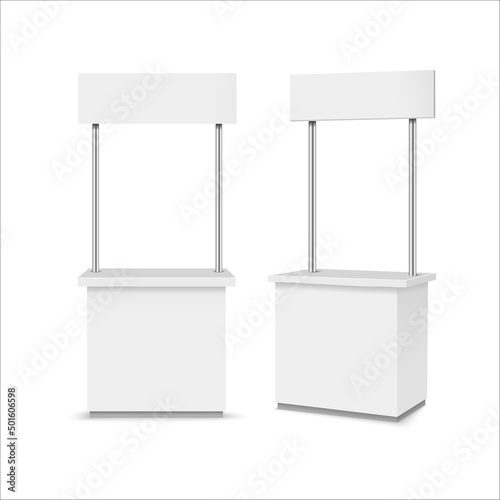White blank advertising POS POI PVC Promotion counter booth. Vector