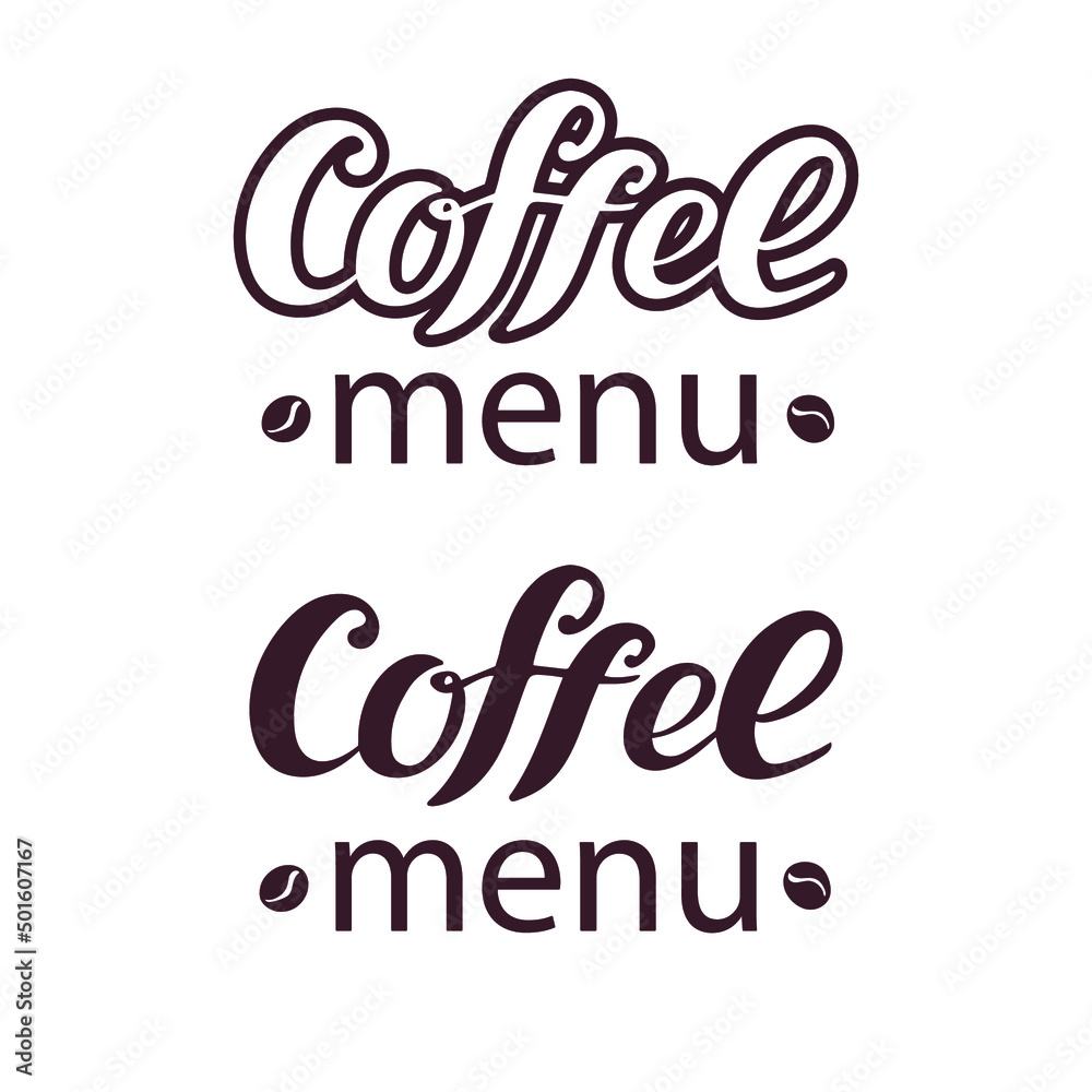 Coffee menu. Digital hand lettering. Brown and white letters with ...