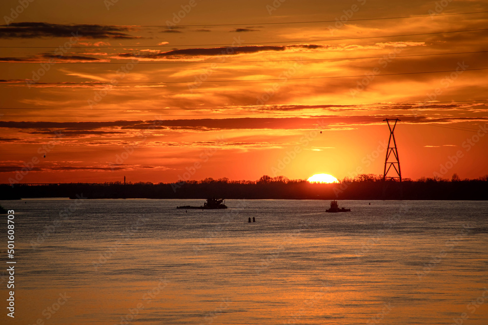 Beautiful sunset on the River Volga. Nizhny Novgorod, Russia.