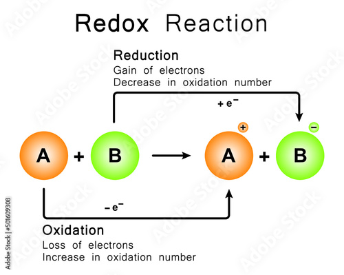 Redox Reaction. Oxidation And Reduction. Colorful Symbols. Vector illustration. photo