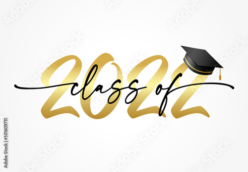Graduate 2022 class of with square academic cap. Vector illustration