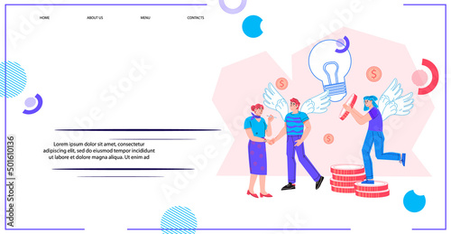 Investment in startup and business project concept for web page of presentation slide, flat vector illustration. Entrepreneurship financing and investment fund, beneficial cooperation.