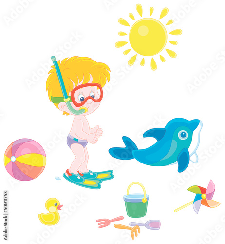 Little boy with a diving ma...