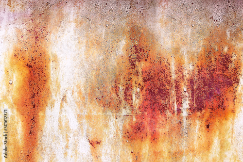 Rusty orange grunge, brown metal background texture rust metal wall, red paint old wall background